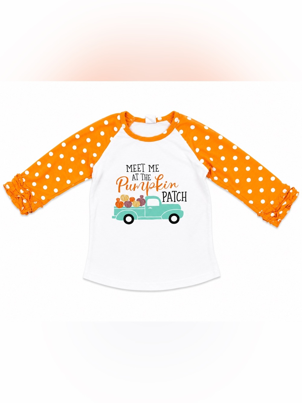Girls Pumpkin Patch Shirt 5T Orange Polka Dot Raglan Fall Halloween Top Cute